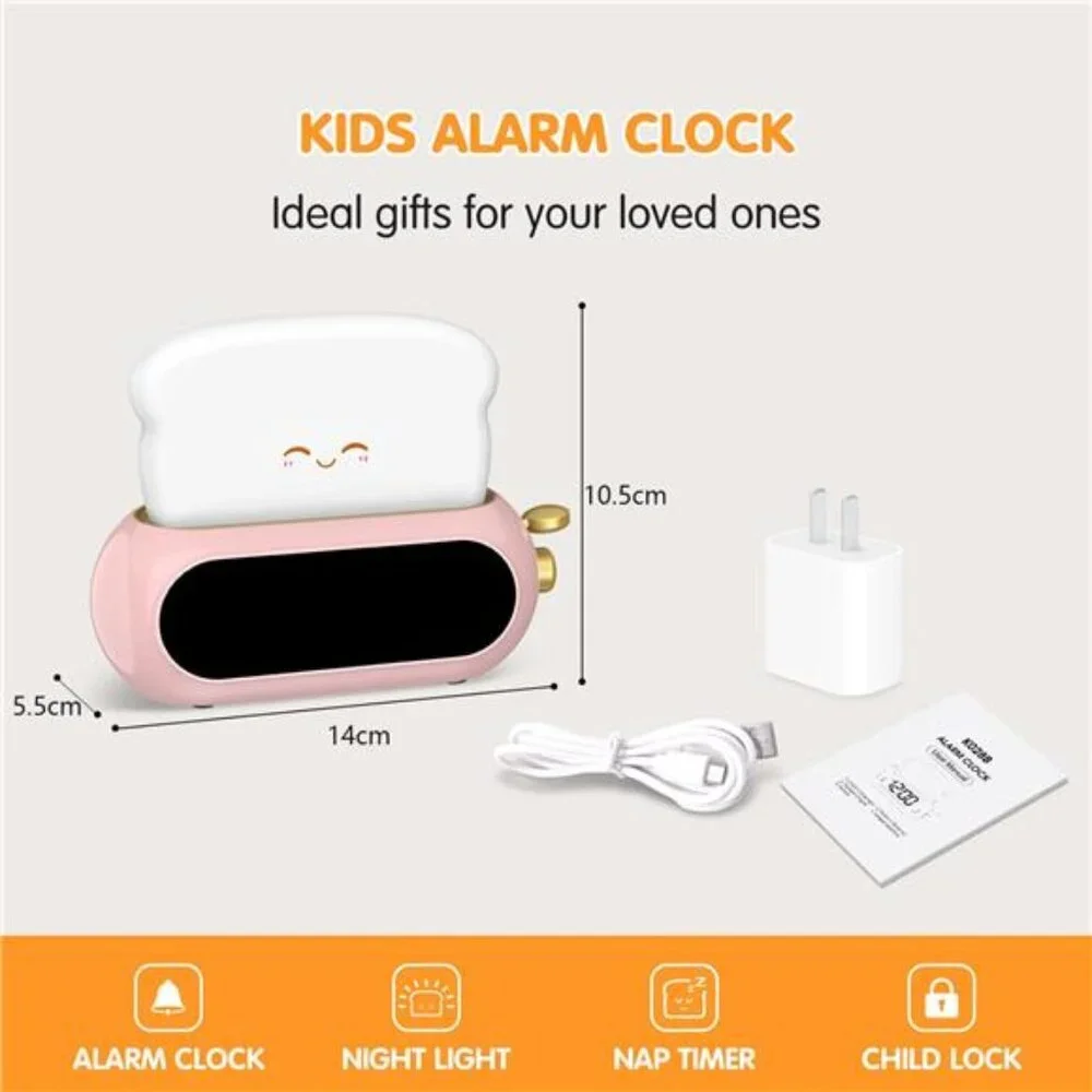 Cute digital alarm clock night light kids bedroom bedside snooze nap timer gift